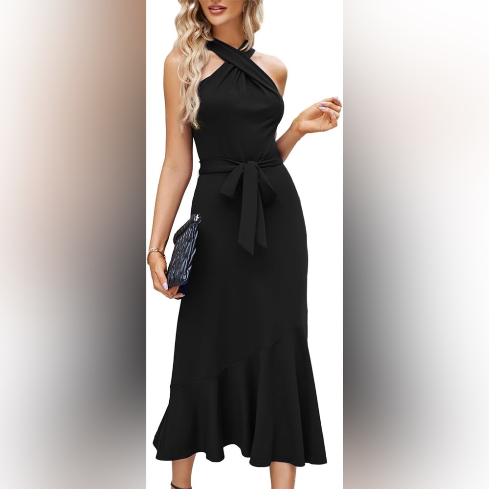 New Jasbac crisscross neck ruffle hem party dress size medium or smaller
